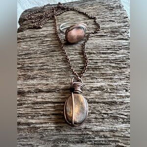 Copper and Mixed Metals Pendant Necklace and Ring Set